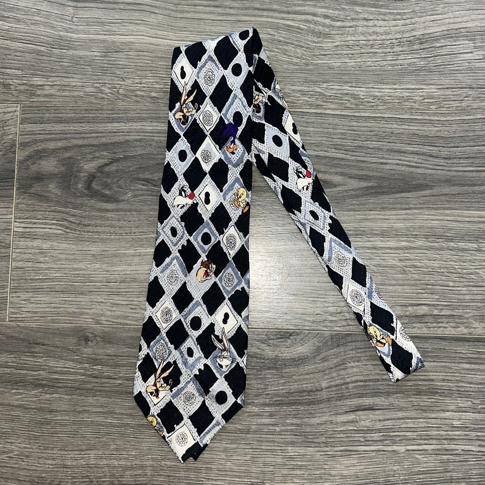 Vintage 1995 Looney Tunes Mania Silk Tie Bugs Bunny Taz Tweety Warner Bros